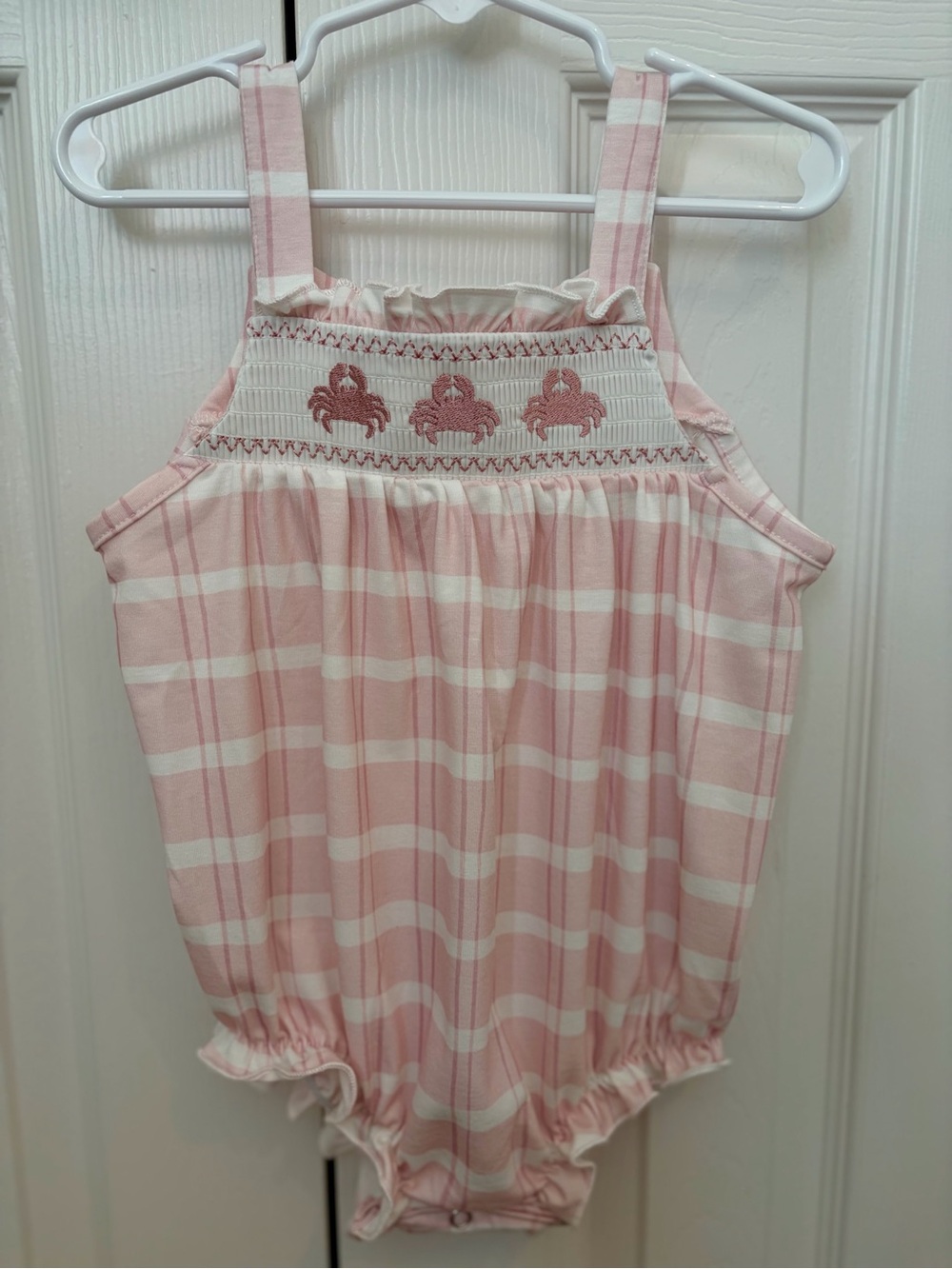 Pink Plaid Smocked Crab-Machine Smocked Girls' One-Piece NWOT